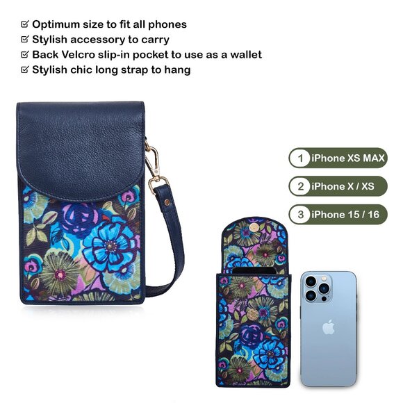 Sishka Ladies Blue Printed Nylon & Leather Trim Crossbody Sling Phone Wallet - Picture 4 of 9